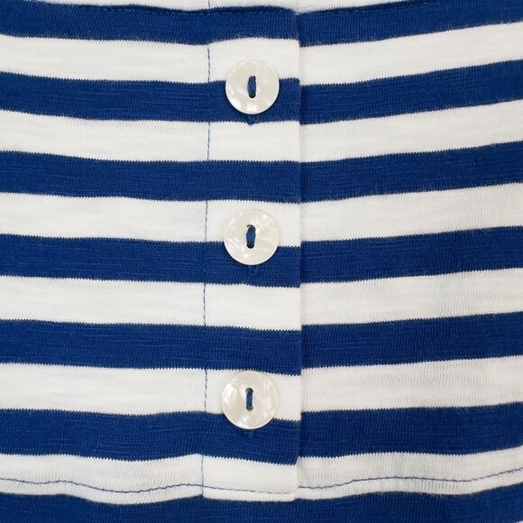 Chicos Cotton Slub Stripe Button Back Tee Womens 2 (L) Seafaring Blue Nautical - Picture 13 of 15